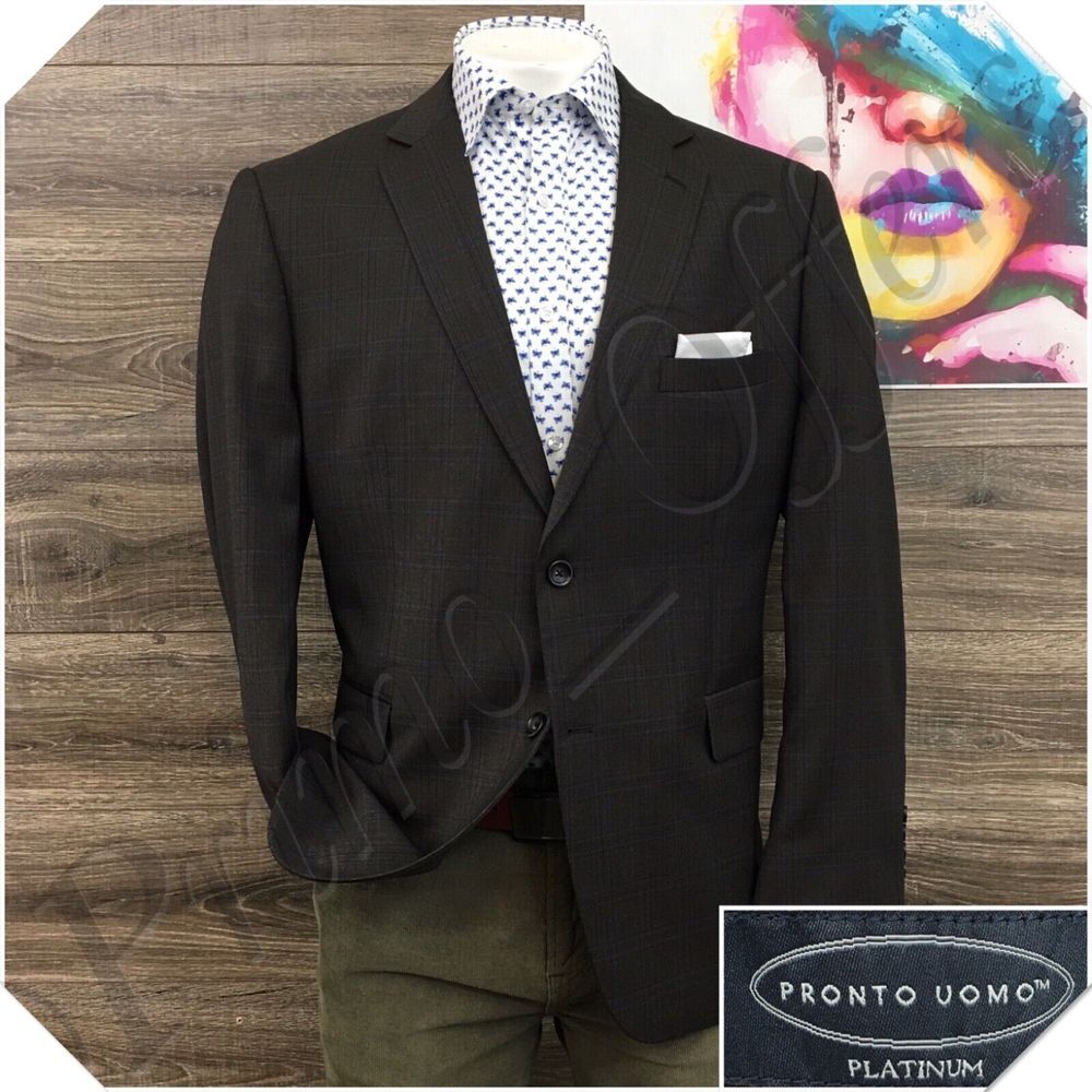 PRONTO UOMO Mens Blazer Sport Coat Casual Jacket Size 48R Two‎ Button Wool Suit